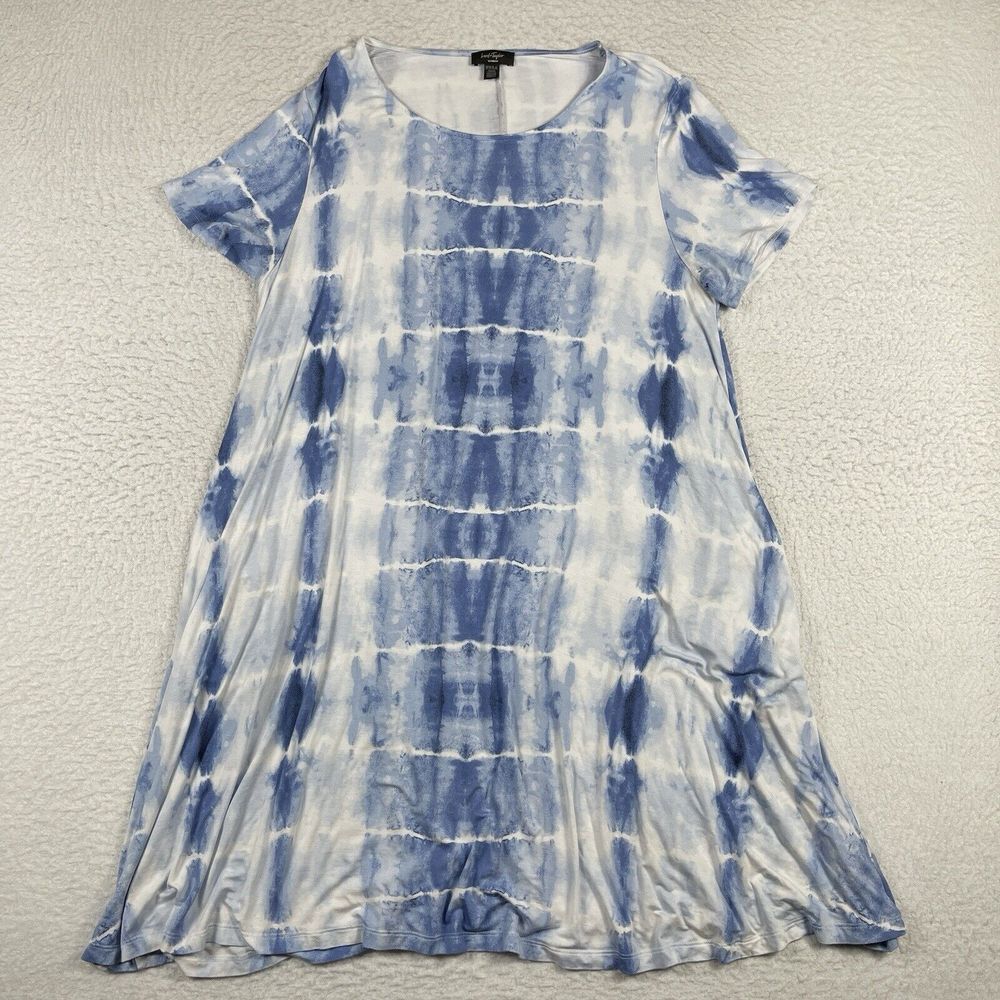 Lord & Taylor Dress Womens 2X Blue White Tie Dye Flowy Stretch Beach Casual Work